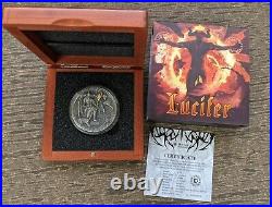 2021 Niue $5 Angels And Demons 2 Oz Silver LUCIFER Antique Finish Coin OGP