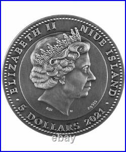 2021 Niue $5 Bushido 2 oz Silver Coin Antiqued withGold Gilding 500 Made