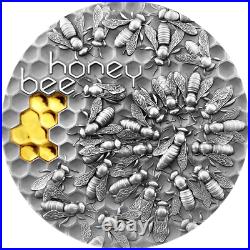 2021 Niue $5 Honey Bee 2 oz Silver Coin Antiqued withGold Gilding 500 Made