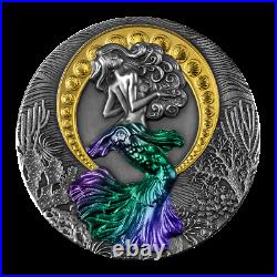 2021 Niue $5 Mermaid Siren Antiqued 2 oz. 999 Silver Coin 500 Made