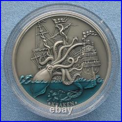 2021 Niue $5 Mythical Creatures Kraken 2oz. 999 Silver Antiqued Lithuanian Mint