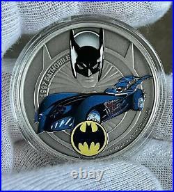 2021 Niue Batman 1997 Batmobile Colored Antiqued 1 oz Silver Coin