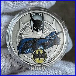 2021 Niue Batman 1997 Batmobile Colored Antiqued 1 oz Silver Coin