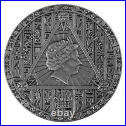 2021 Niue Egyptian Calendar HR 2 oz Silver Colorized Antiqued $2 Coin BU OGP