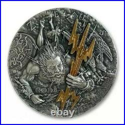 2021 Niue Gods Series Zeus High Relief 2 oz Silver Antiqued $2 BU Coin
