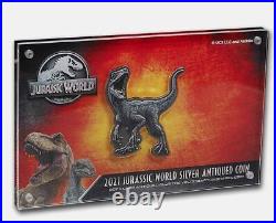 2021 Niue Jurassic World Blue The Velociraptor 2 oz Silver Antiqued Coin