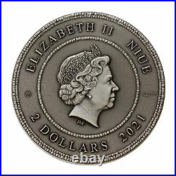 2021 Niue Mosaic Salvador Dali HR 2 oz Silver Colorized Antiqued $2 Coin OGP