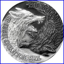 2021 Niue Two Wolves 1 oz High Relief Antique Finish Silver Coin -Mintage 999