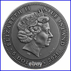 2021 Niue Zorro High Relief 2 oz Silver Gilt Antiqued $5 Coin GEM BU OGP