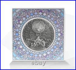 2021 Notre Dame 2 oz Pure Silver Antiqued Coin With Selective Coloring And Gold