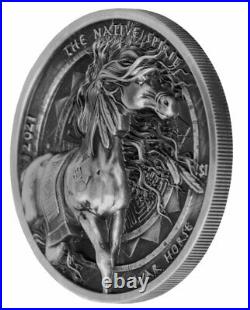 2021 Oglala Lakota Sioux Native Spirit War Horse UHR Silver Antiqued $1 PRESALE