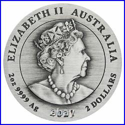 2021 P Australia Double Pixiu 2 oz Silver Antiqued $2 Coin in OGP