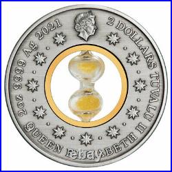 2021 P Australia Hourglass Inset 2 oz Silver Antiqued $2 Coin GEM BU