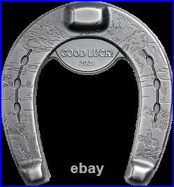 2021 Palau $5 Lucky Horseshoe Shaped 1 oz. 999 Silver Antiqued Coin 2,500 Made