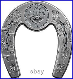 2021 Palau $5 Lucky Horseshoe Shaped 1 oz. 999 Silver Antiqued Coin in OGP