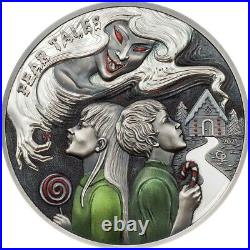 2021 Palau Fear Tales HANSEL N GRETEL Antique Finish 2 Oz Silver Coin Minted 500