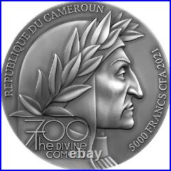 2021 Purgatorio Dante's Divine Comedy 5 oz Antiqued Silver Coin 5000 Francs CFA