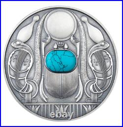2021 SCARAB BEETLE Scarabeaus 50 gram. 999 silver & Turqoise antiqued coin COA &