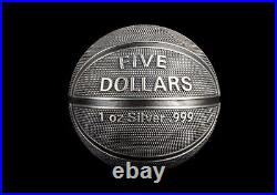 2021 Samoa $5 Basketball 1oz Antiqued Silver (Sperical Coin)