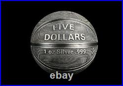 2021 Samoa $5 Spherical 3D Antiqued Basketball 1oz 999 Silver Coin -999 Mintage
