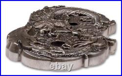 2021 Tokelau $15 3-oz Silver Figure 8 Dragon & Phoenix Antiqued High Relief Coin