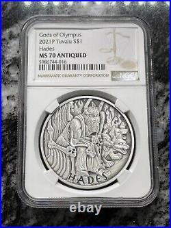 2021 Tuvalu Gods Of Olympus Hades 1 Oz Silver Antiqued Coin Ngc Ms70