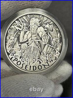 2021 Tuvalu Gods Of Olympus Poseidon 1 oz Silver Antiqued Coin