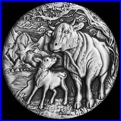 2021 Year of the Ox 2oz. 9999 SILVER $2 First Lunar ANTIQUED COIN