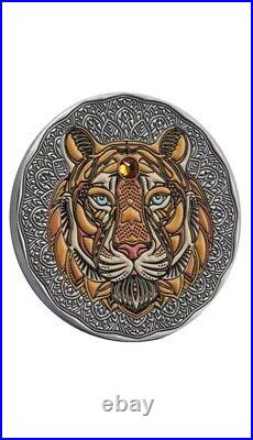 2022 1/2 Troy Oz Silver $5 Niue Mandala Collection TIGER Antique Finish Coin