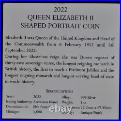 2022 1 Oz Silver Coin? Queen Elizabeth II Shaped Portrait? Ascension Antique
