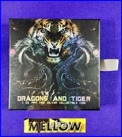 2022 1 oz. 999 Fine Silver Chad Dragons And Tiger Holographic Antiqued Coin