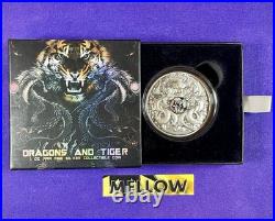 2022 1 oz. 999 Fine Silver Chad Dragons And Tiger Holographic Antiqued Coin