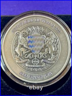 2022 1 oz. 999 Fine Silver Chad Dragons And Tiger Holographic Antiqued Coin