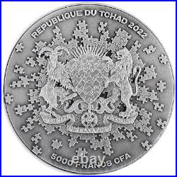 2022 1 oz Antique Colorized Republic of Chad Silver Earth Puzzle Coin (Box, CoA)