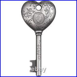 2022 1 oz Antique Cook Islands Silver Key To My Heart Coin (Ultra High Relief)