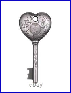 2022 1 oz Antique Cook Islands Silver Key To My Heart Coin (Ultra High Relief)