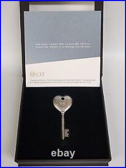 2022 1 oz Antique Cook Islands Silver Key To My Heart Coin (Ultra High Relief)