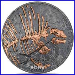 2022 1 oz Evolution of Life Synapsida Antiqued Silver Coin Mongolia. 999 Fine