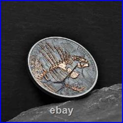 2022 1 oz Evolution of Life Synapsida Antiqued Silver Coin Mongolia. 999 Fine