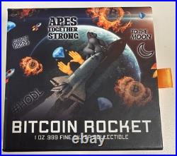 2022 1 oz Silver BITCOIN ROCKET Coin Antiqued High Relief. 999 Fine 5000 Mintage