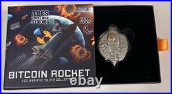 2022 1 oz Silver BITCOIN ROCKET Coin Antiqued High Relief. 999 Fine 5000 Mintage