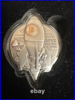 2022 1 oz Silver BITCOIN ROCKET Coin Antiqued High Relief. 999 Fine 5000 Mintage