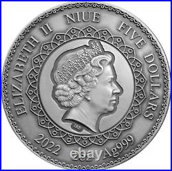 2022 2 Oz Silver $5 Niue Mandala Collection TIGER Antique Finish Coin