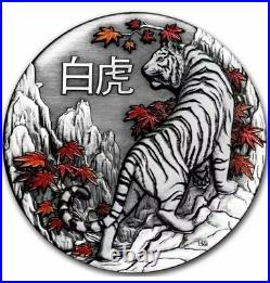 2022 $2 Tuvalu WHITE TIGER Rimless Antique Finish 2oz Silver Coin #036 2022 $2 Tuvalu WHITE TIGER Rimless Antique Finish 2oz Silver Coin #036