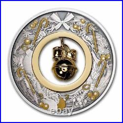2022 2 oz Jingle Bell Antiqued Silver Coin Australian Perth Mint CHRISTMAS COIN