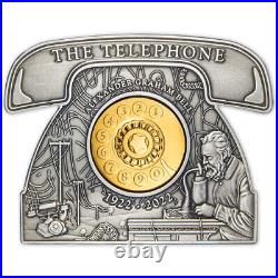 2022 3 oz Antique Barbados Silver Alexander Graham Bell Telephone Coin