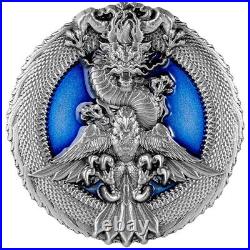 2022 3 oz Antique Republic of Chad Silver Peace Symbol Dragon and Eagle Coin