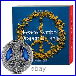 2022 3 oz Antique Republic of Chad Silver Peace Symbol Dragon and Eagle Coin