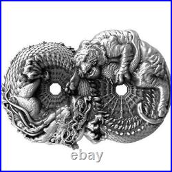 2022 3 oz Antique Tokelau Silver Figure 8 Dragon and Tiger Coin (High Relief)