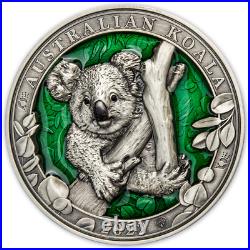 2022 Barbados Colors of Wildlife Koala 3 oz. 999 Silver High Relief Mintage 999